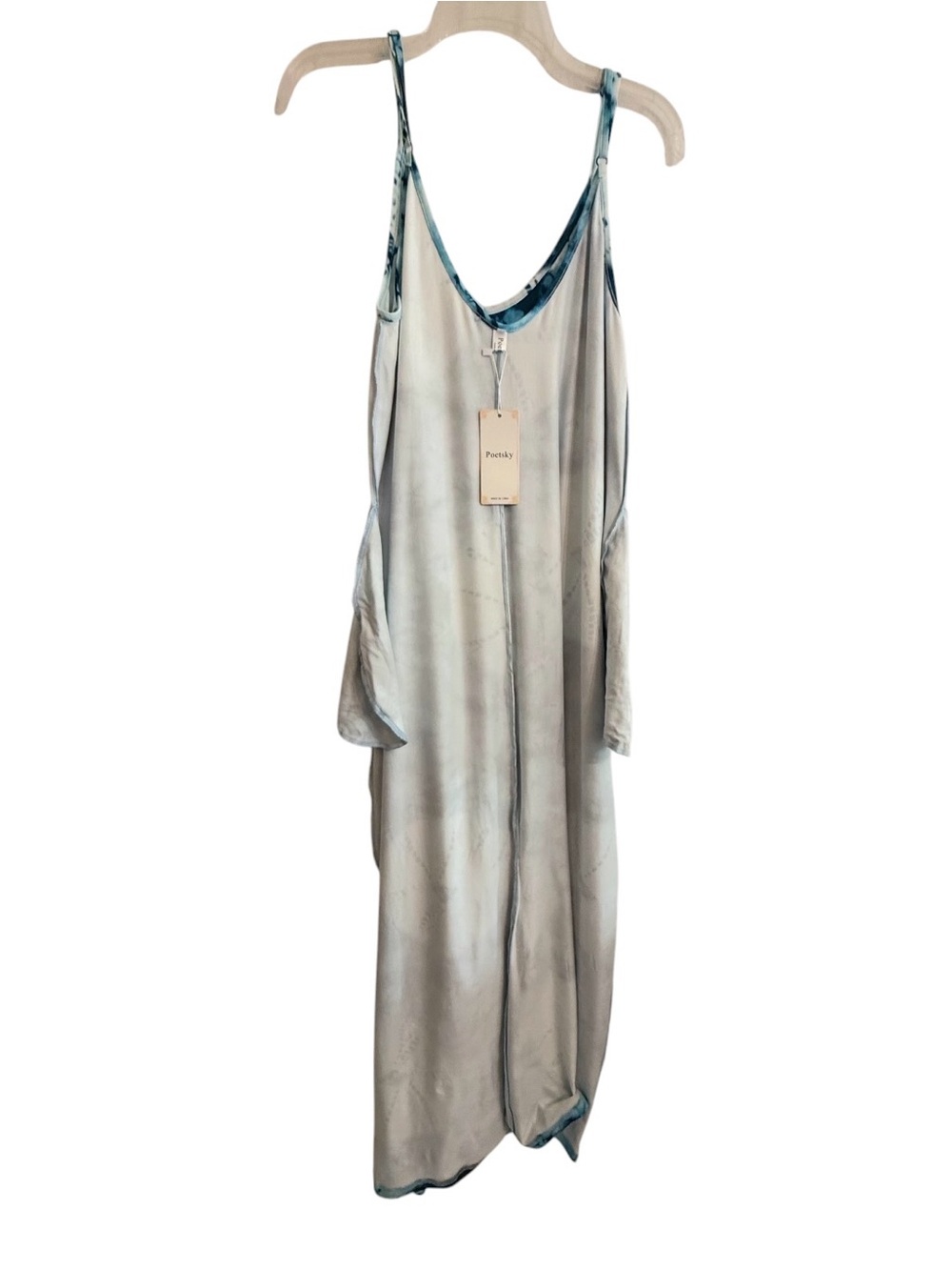 NWT POETSKY Blue Tie-Dye Spaghetti Strap Maxi Dress X-Large Flowy Pockets - Picture 8 of 15